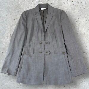 Akris‎ Punto Gray Double Breasted Wool Blazer Jacket Size US 6 Career Workwear
